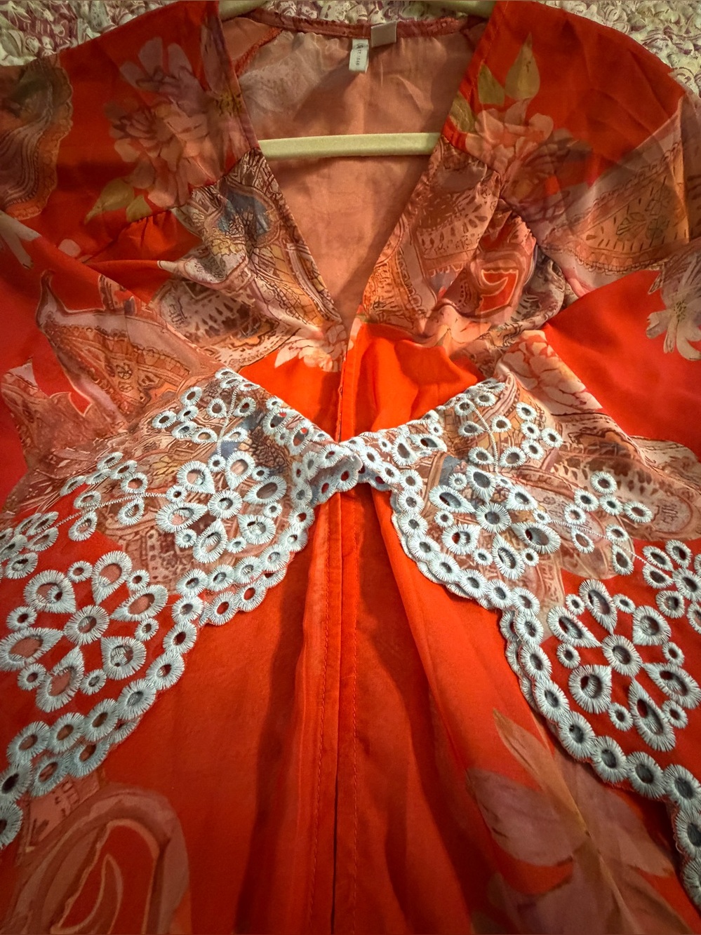 Cato Large Sheer Rusty Red Floral Paisley Kimono Jacket with Blue Accents - Picture 12 of 16